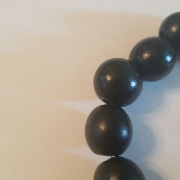 Mens Black Wooden Beaded Expansion Bracelet W/Silverplated Skull New Custom Made - Picture 4 of 5